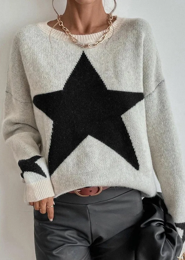 Stylish Apricot Stars Pattern Knit Sweaters Fall QY008