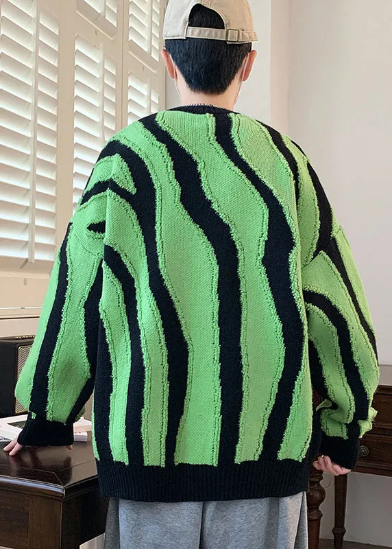 Stylish Green O Neck Original Design Knit Men Sweaters Winter RC023