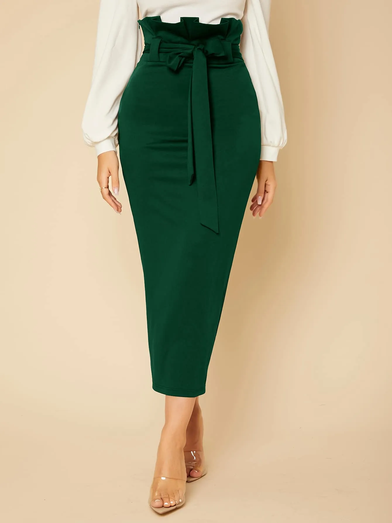 Tall Paperbag Waist Self Belted Skirt