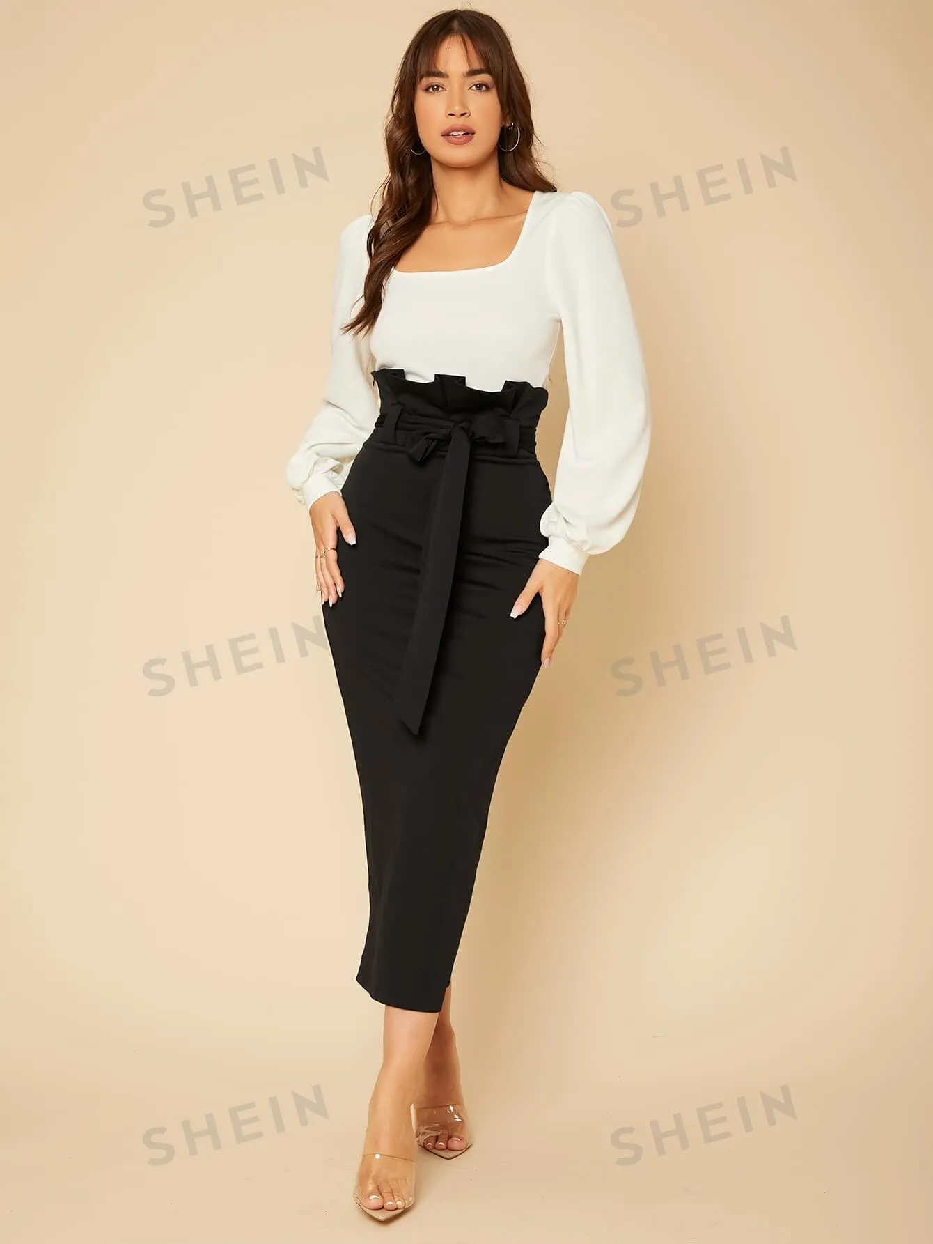 Tall Paperbag Waist Self Belted Skirt