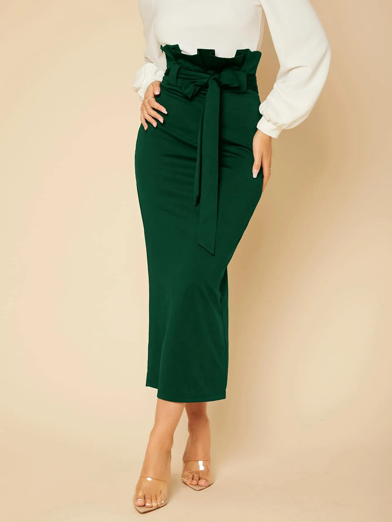 Tall Paperbag Waist Self Belted Skirt