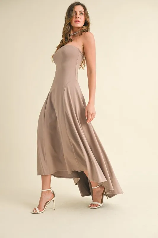 Taupe Strapless High Low Maxi Dress