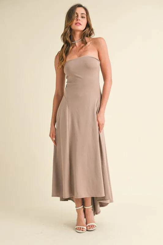 Taupe Strapless High Low Maxi Dress