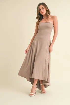 Taupe Strapless High Low Maxi Dress