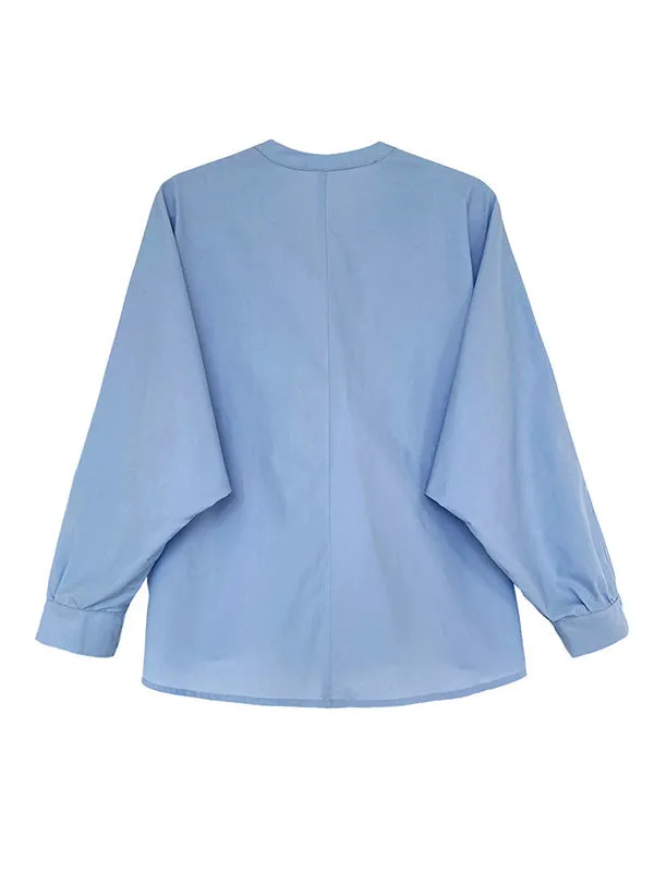 Trendy Batwing Sleeves Solid Color V-Neck Blouses