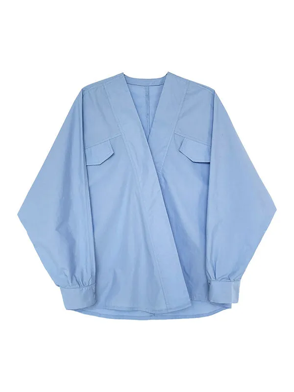 Trendy Batwing Sleeves Solid Color V-Neck Blouses