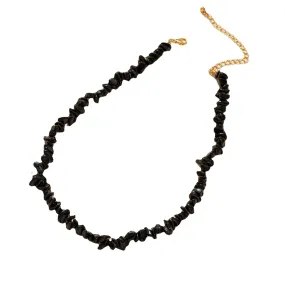 Trendy Black Geometric Necklace with Stone Pendant - Fashionable Sweater Chain