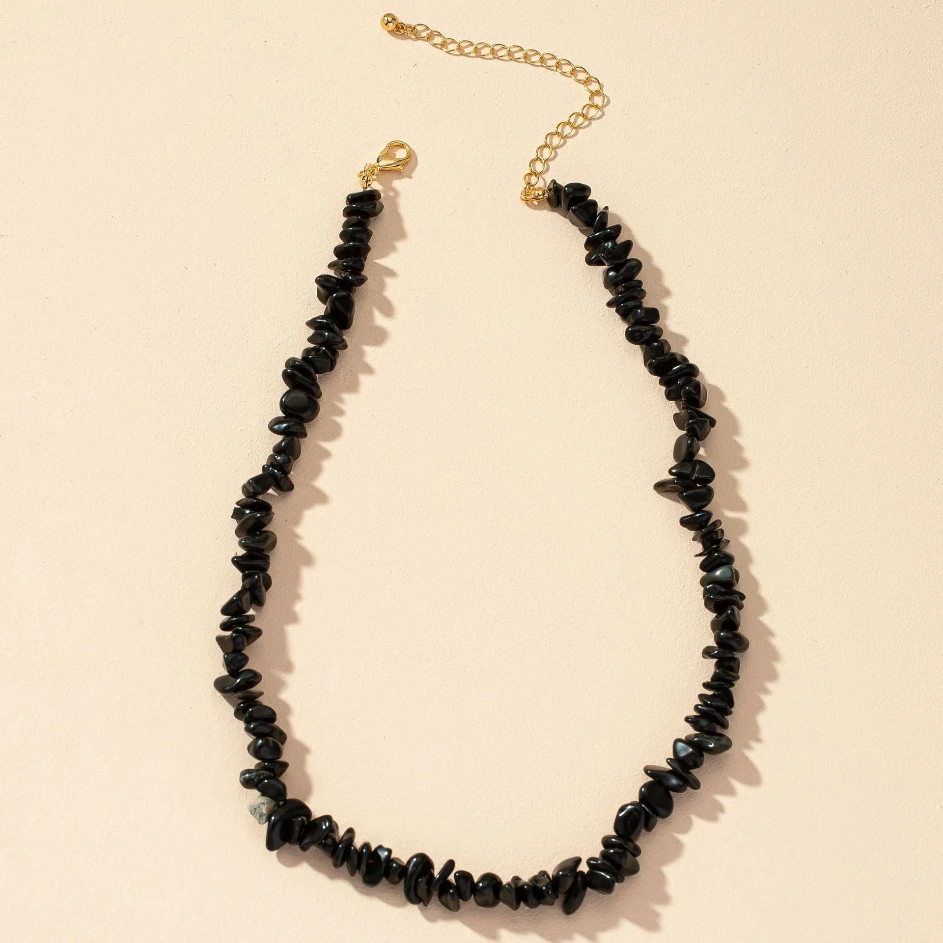 Trendy Black Geometric Necklace with Stone Pendant - Fashionable Sweater Chain