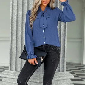 Trendy Bowknot Jacquard Blouse Shirts Wholesale Womens Tops