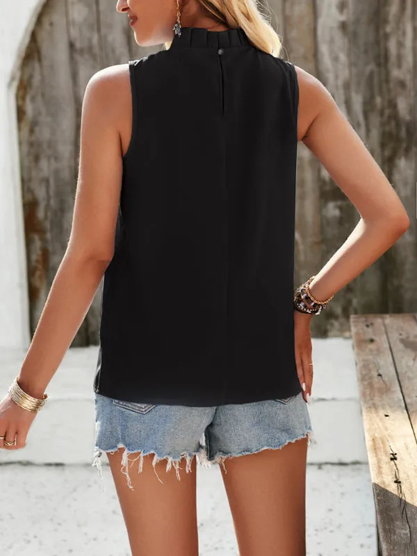 Trendy Sleeveless Stand Collar Top