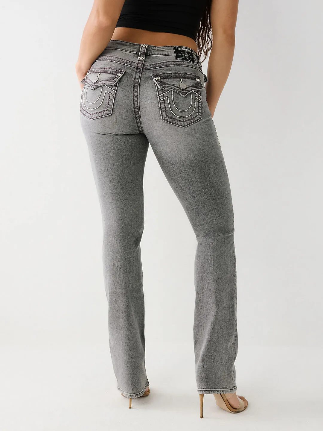 True Religion Womens Super T Billie Straight Fit Grey Mid Rise Jeans