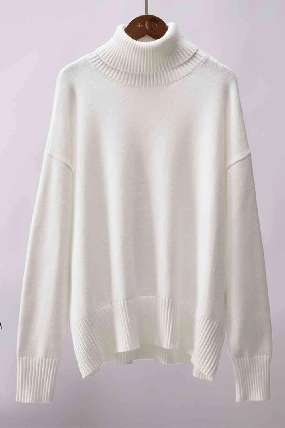 Turtle Neck Dropped Shoulder Sweater