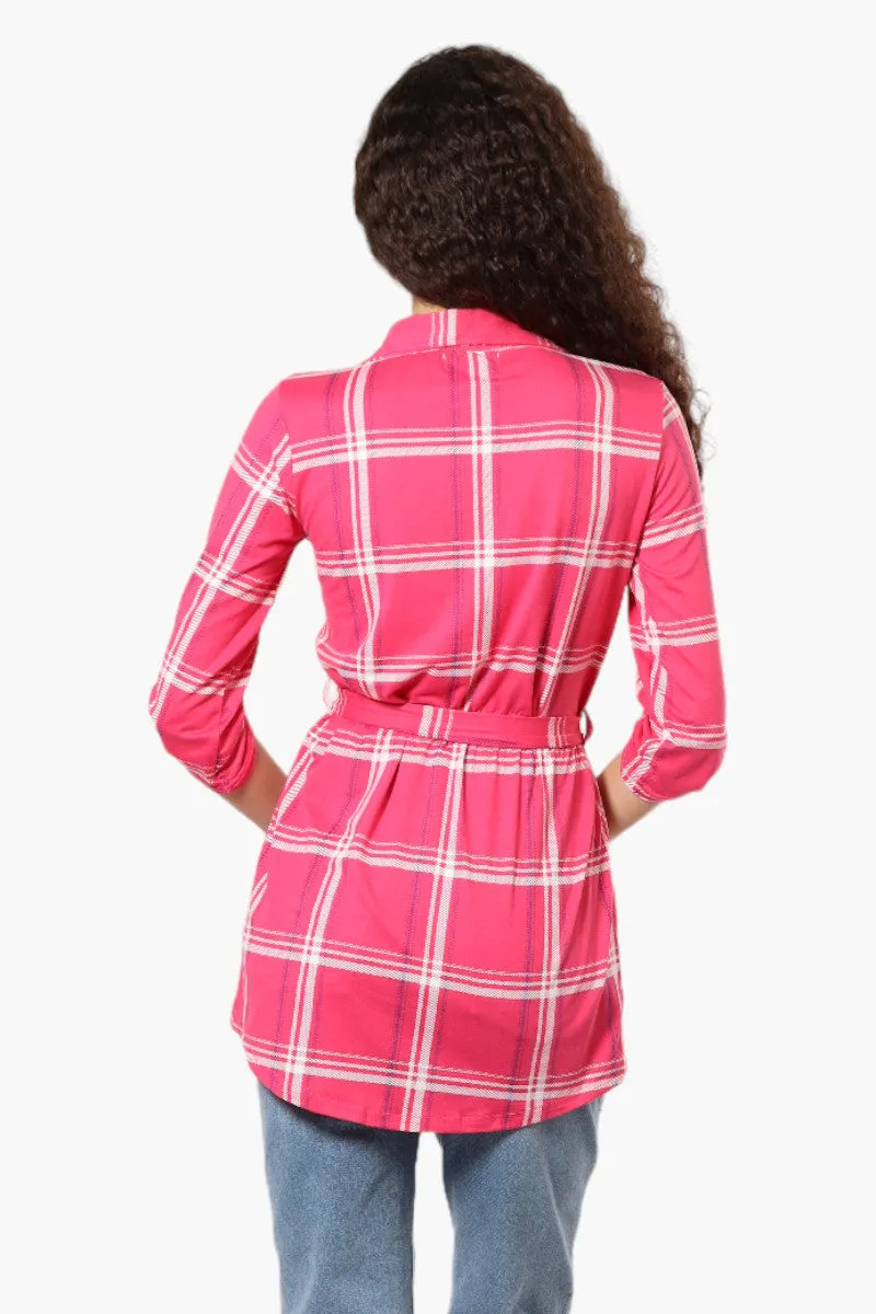 Urbanology Belted Striped Button Down Shirt - Pink