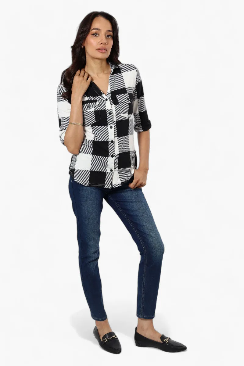 Urbanology Plaid Flap Pocket Button Down Shirt - Black