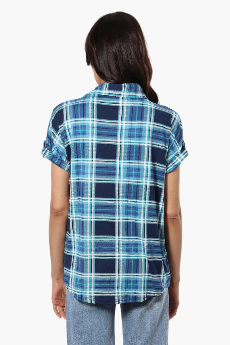 Urbanology Plaid Front Flap Pocket Shirt - Blue