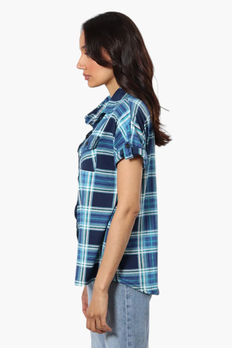 Urbanology Plaid Front Flap Pocket Shirt - Blue