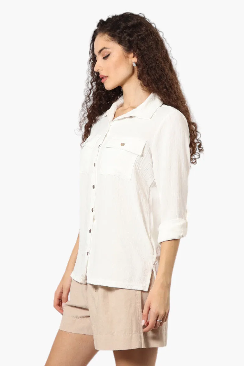 Urbanology Roll Up Sleeve Button Down Shirt - White