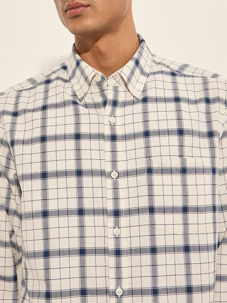 WES Casuals White Checkered Relaxed-Fit Cotton Shirt