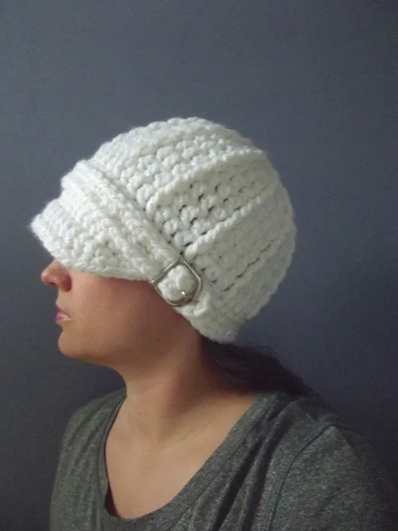 White sparkle buckle beanie winter hat