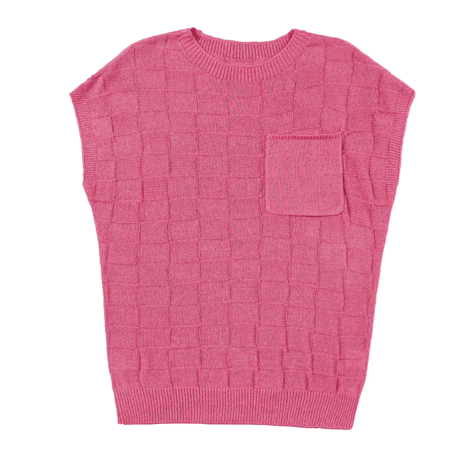 Women's Cap Sleeve Lightweight Crewneck Knit Tops-Bright Pink