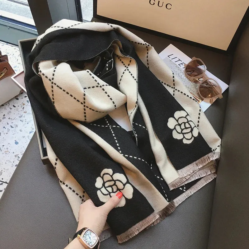 Women's Fashion Luxury Shawl Scarf Printed Flower Warm Cashmere