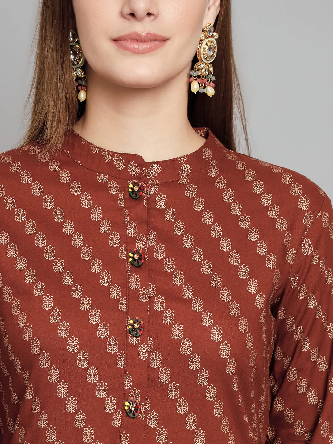 Women's Rust::Brown Rayon Straight  Kurta Palazzo Set