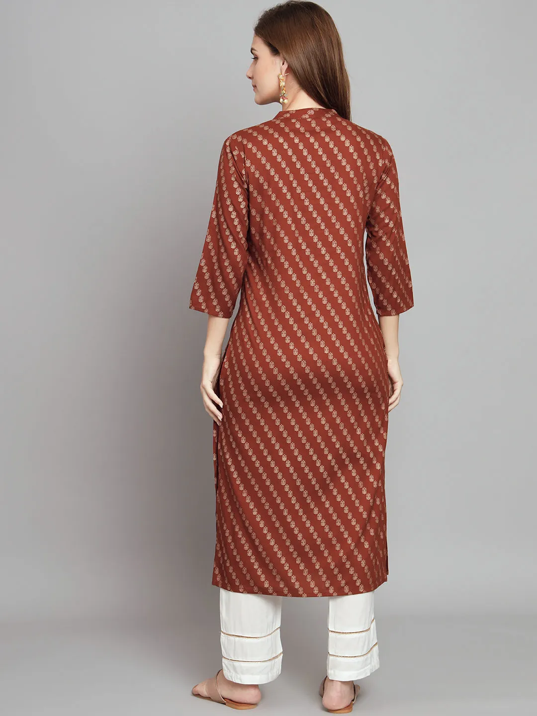 Women's Rust::Brown Rayon Straight  Kurta Palazzo Set