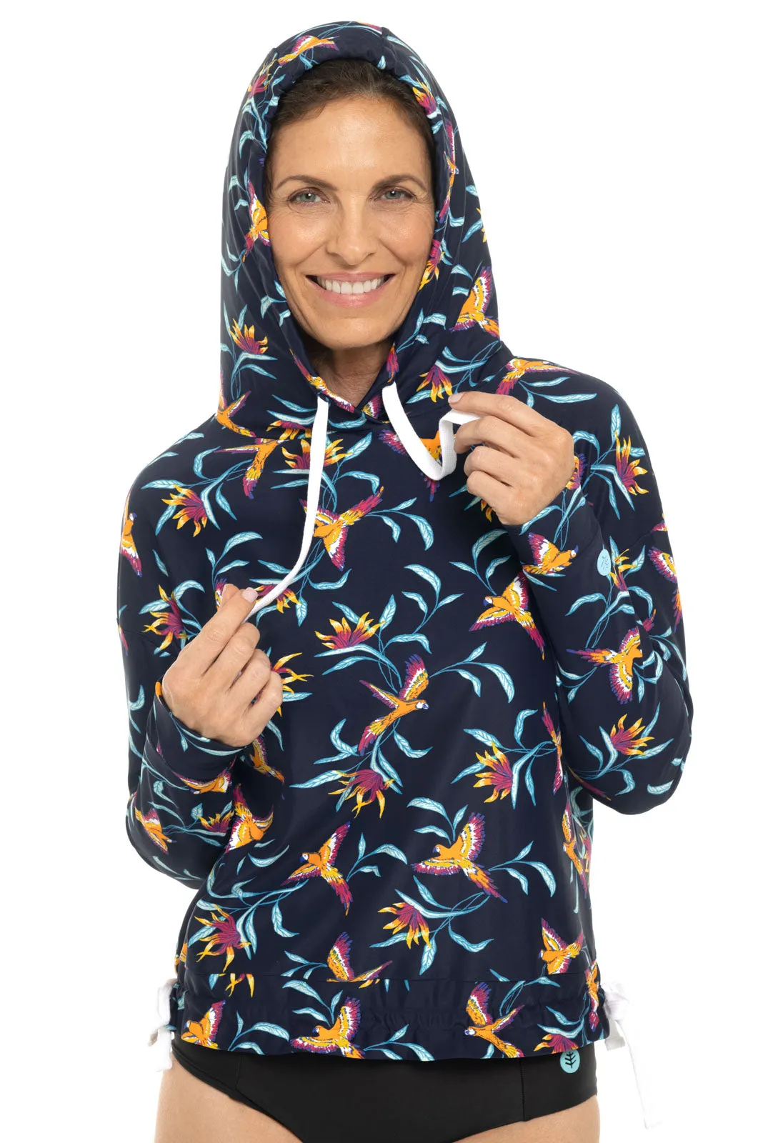 Women's Waikal Swim Hoodie  |  Navy Birds of Paradise