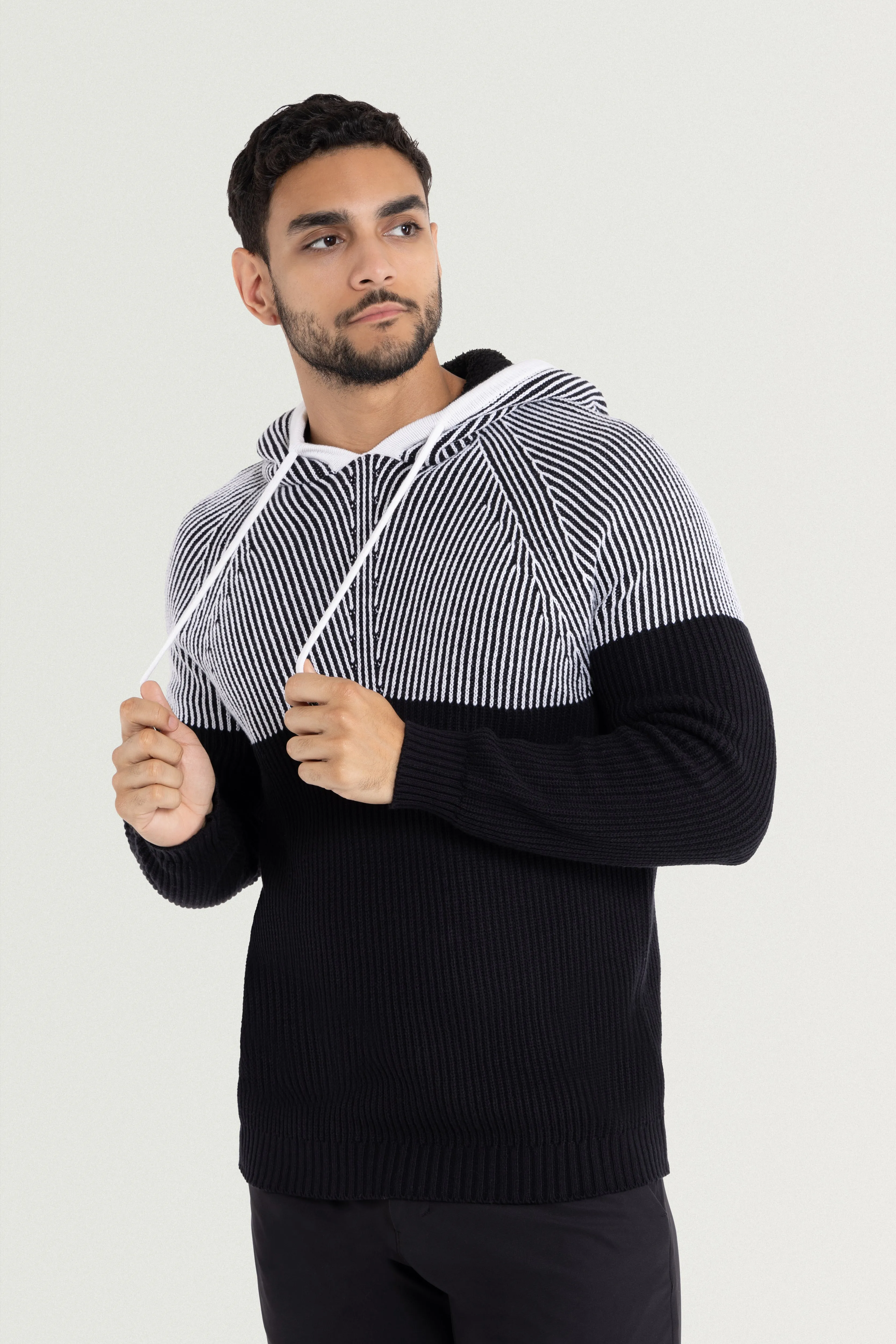 X RAY Men's Rib Knit Color Block Pullover Hooded Sweater