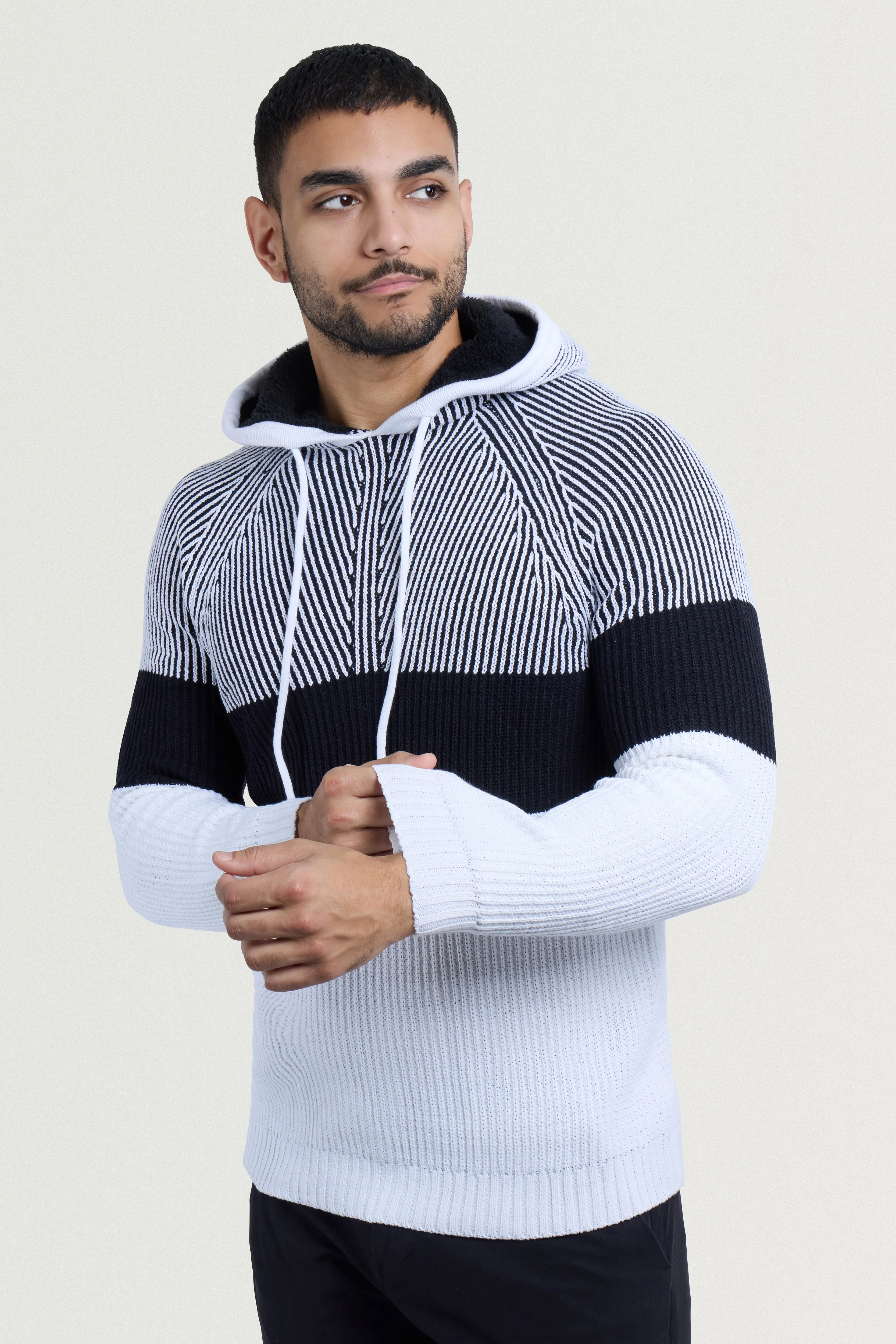 X RAY Men's Rib Knit Color Block Pullover Hooded Sweater