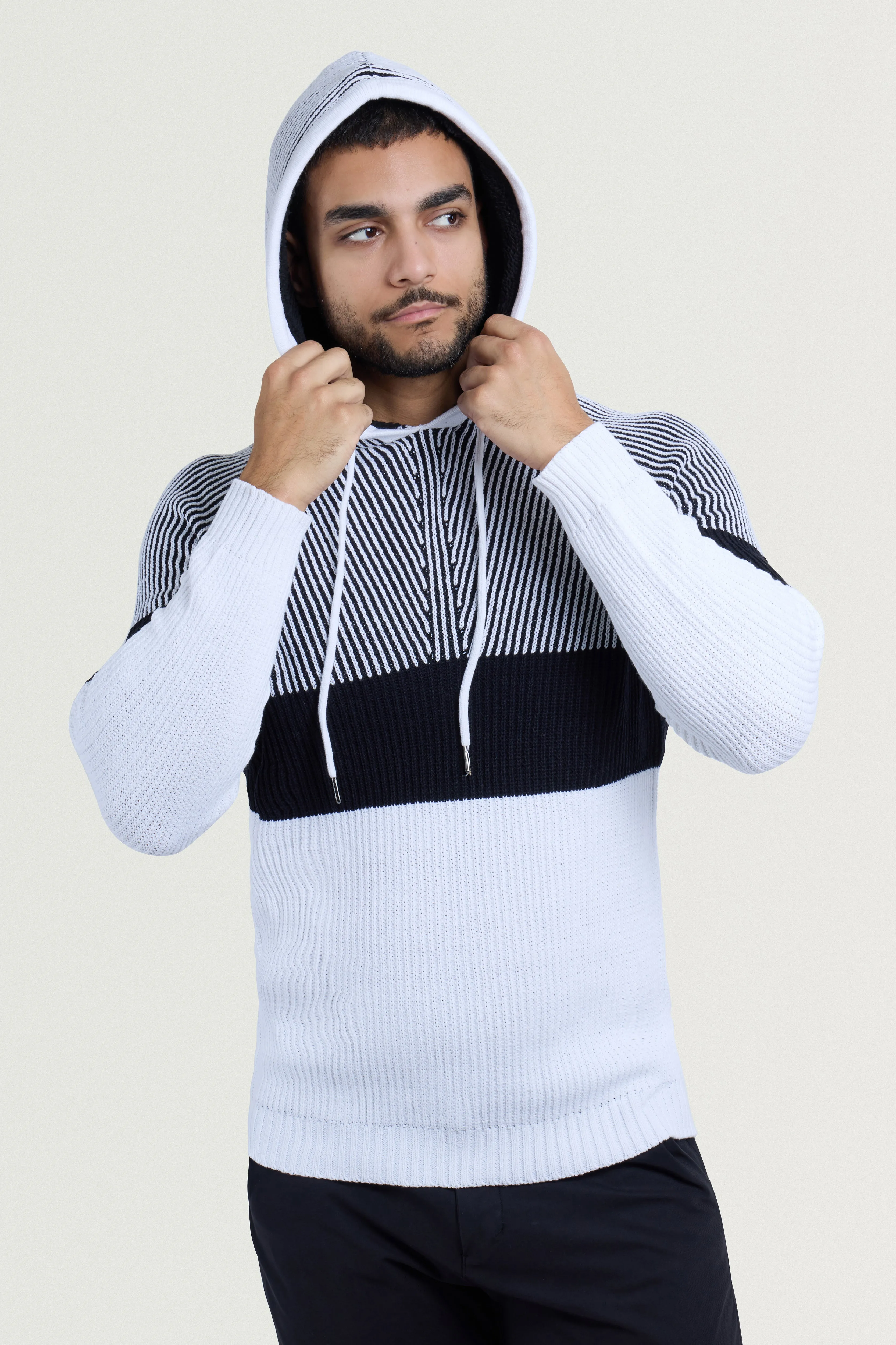 X RAY Men's Rib Knit Color Block Pullover Hooded Sweater