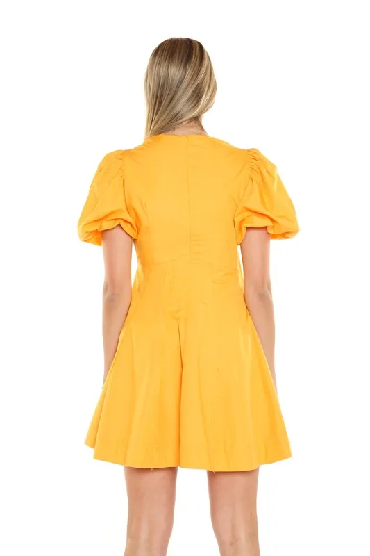 Yellow Puff Shoulder Flounce Mini Dress